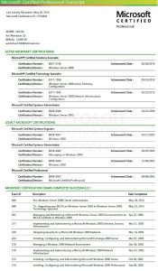 Microsoft Certified Professional Transcript